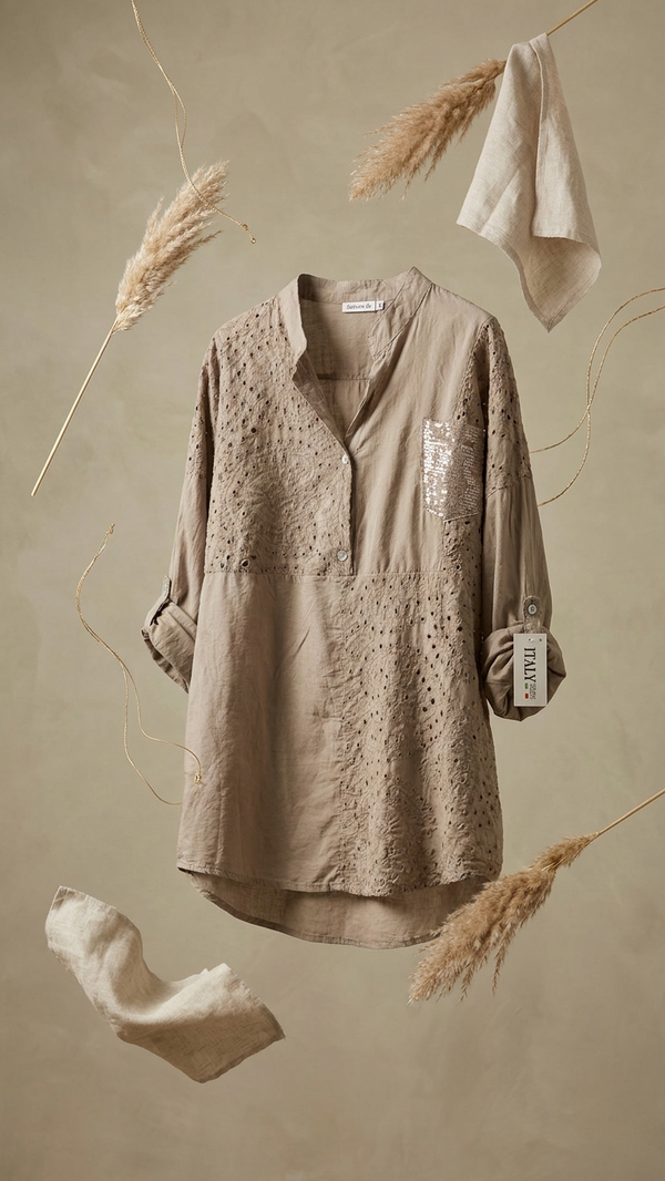 Earthy Elegance Embroidered Panel Tunic Dress