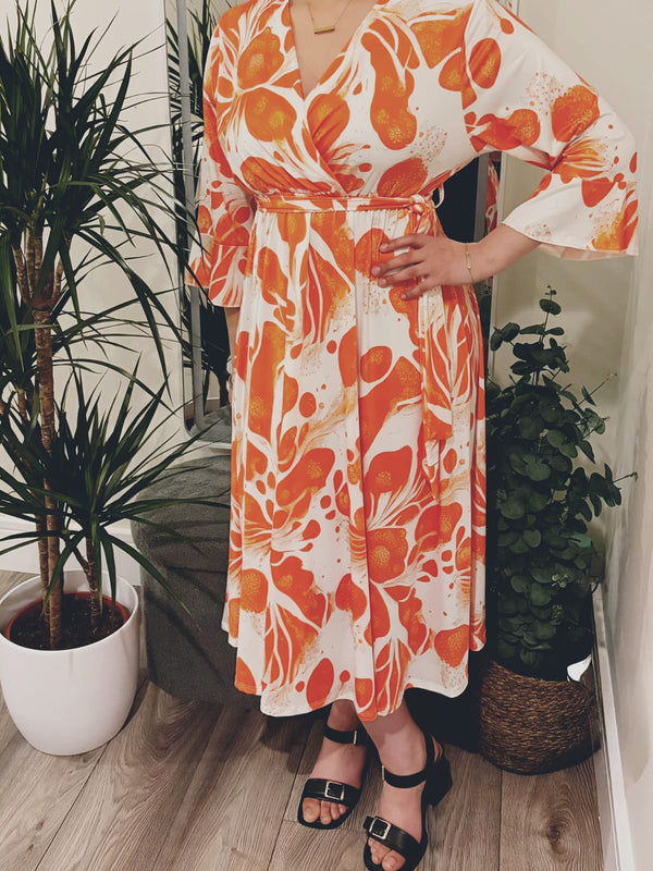 Flared Sleeve Wrap Maxi Dress