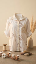 Boho Floral Embroidered Crochet Shirt