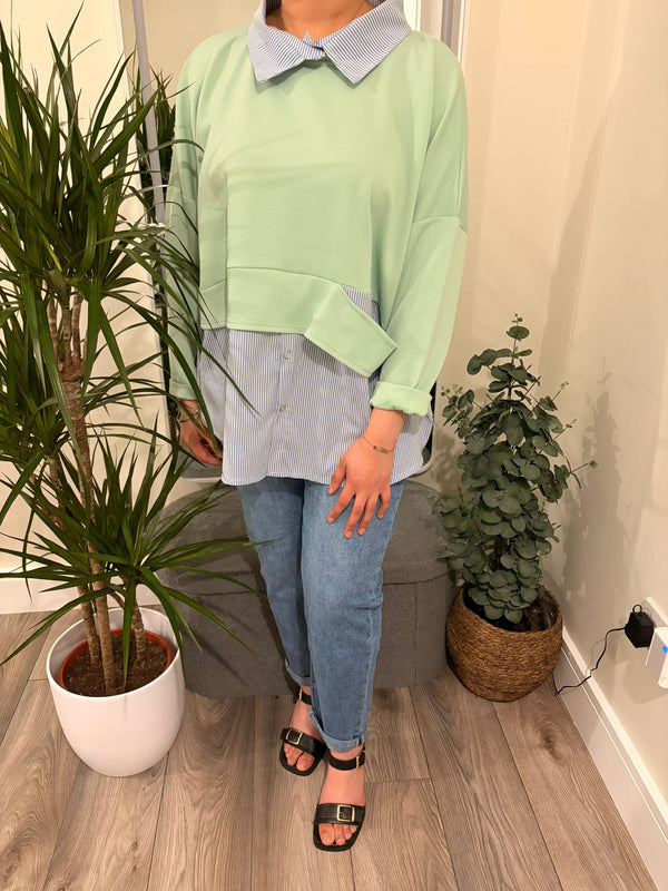 Layered 2-in-1 Striped Sweatshirt