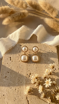Luxe Gold-Toned Geometric Pearl-Drop Statement Earrings
