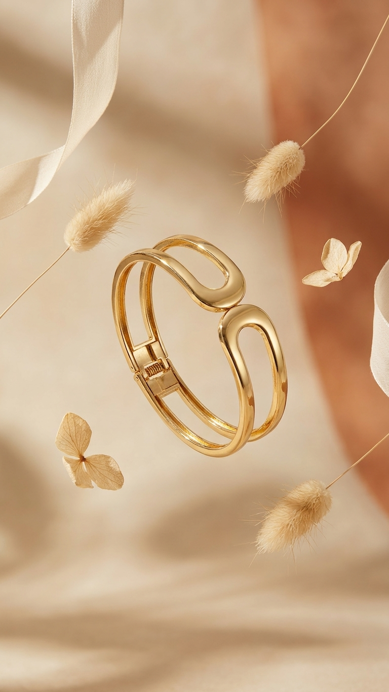 Gold Geometric Hinged Cuff Bracelet