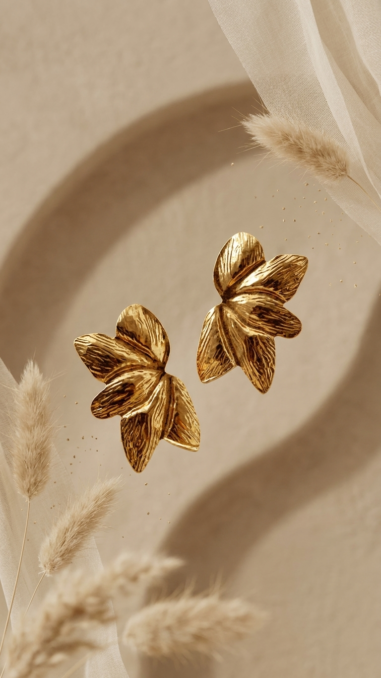 Botanical Gold-Finished Stainless Steel Leaf Studs