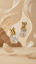 Modern Abstract Gold-Toned & Pearl-Effect Statement Studs