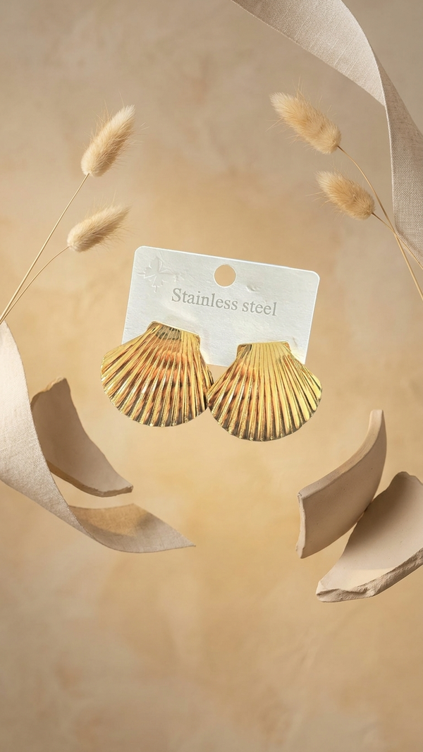 Elegant Gold-Finished Stainless Steel Scallop Shell Studs