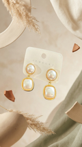 Luxe Gold-Toned Geometric Pearl-Drop Statement Earrings
