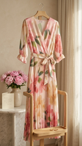 Rosy Bloom Pleated Wrap Midi Dress