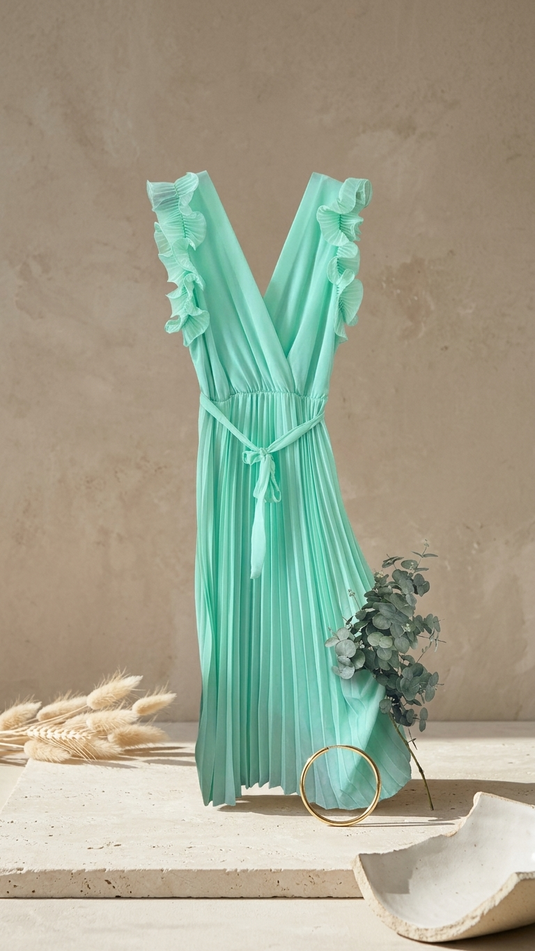 Ruffled Pleated Maxi Dress